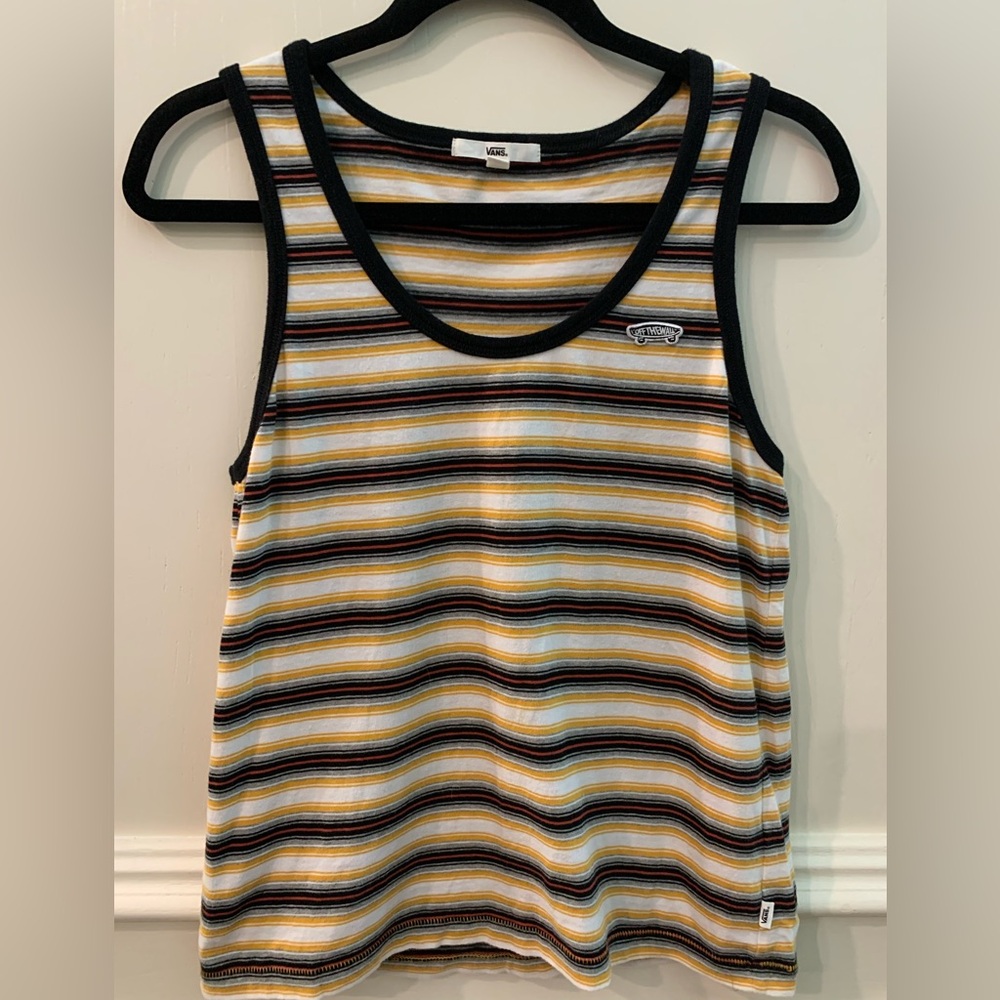 Vans Striped Tank Top XS Off The Wall Skateboard Black Yellow Red